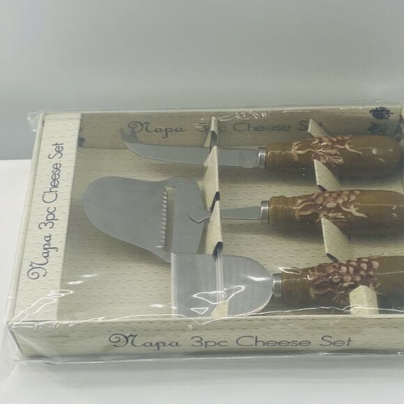 Napa Tuscany Vineyard 3pc Cheese Set Stainless Steel with Ceramic Handles - Picture 4 of 8